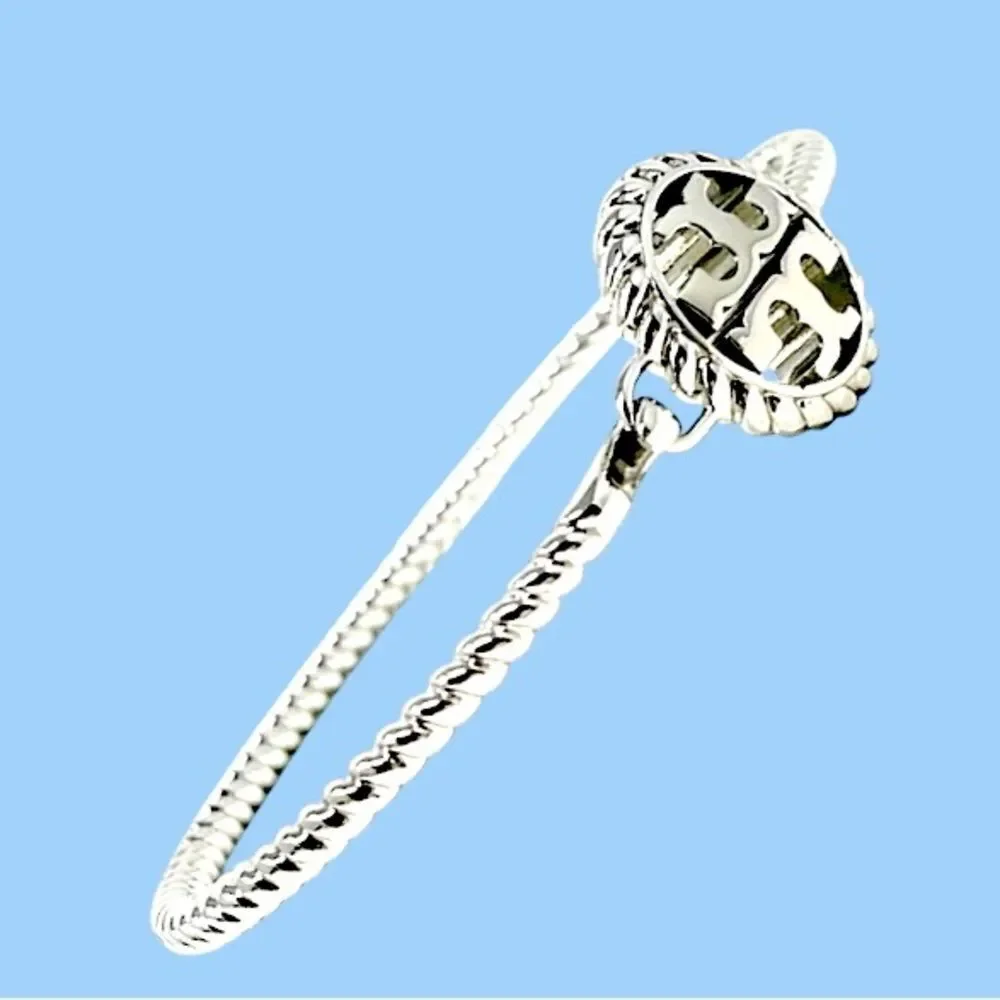 TORY BURCH ROPE HINGED SILVER BRACELET